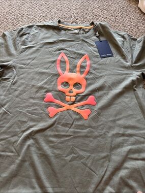Psycho Bunny Kids Olive Green Short-Sleeve Tee with Coral Bunny Skull